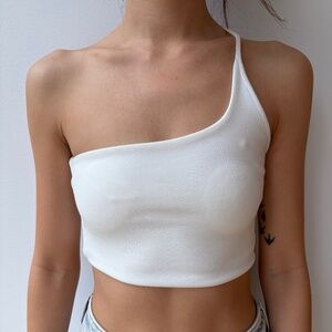 Cropped White One Strap Top